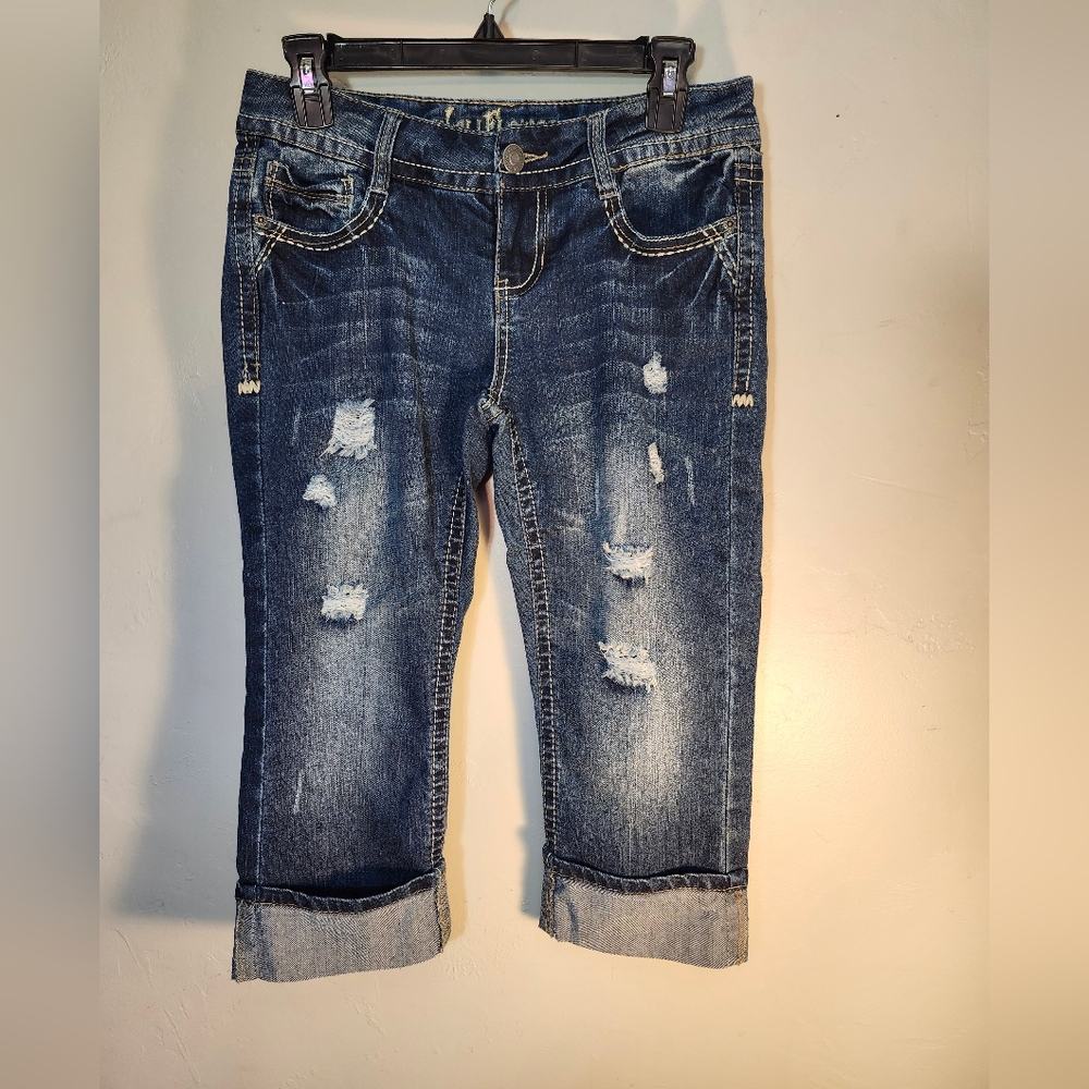 Wildflower Distressed Blue Capris Jeans Sz 7